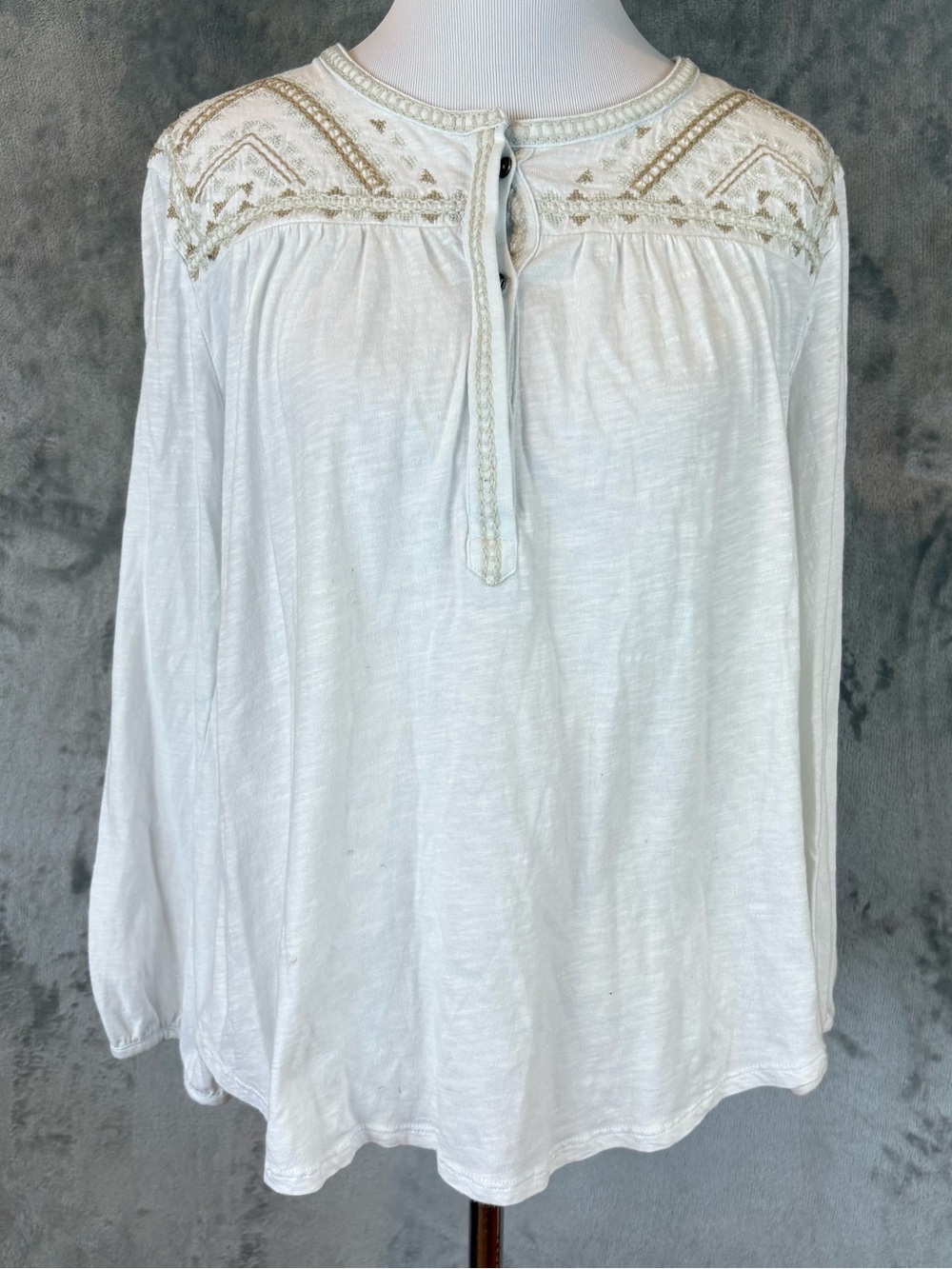 Lucky Brand White Embroidered Peasant Blouse Wmn’s Lightweight Top M